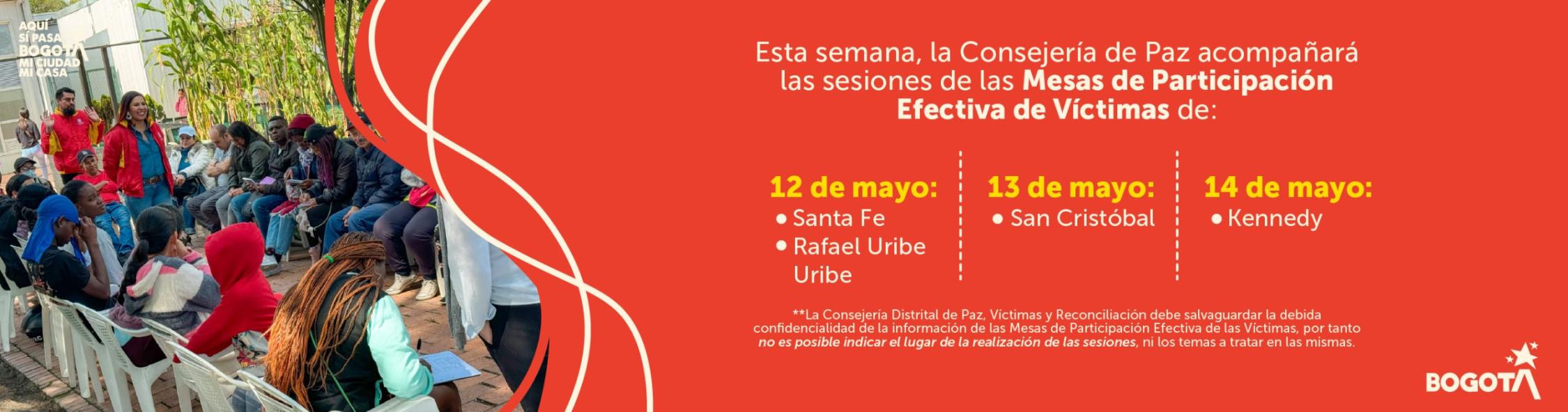 Se realizan las sesiones de las Mesas de Participación Efectiva de Víctimas, dando cumplimiento a lo establecido en el protocolo de participación efectiva de víctimas del conflicto armado en Bogotá.