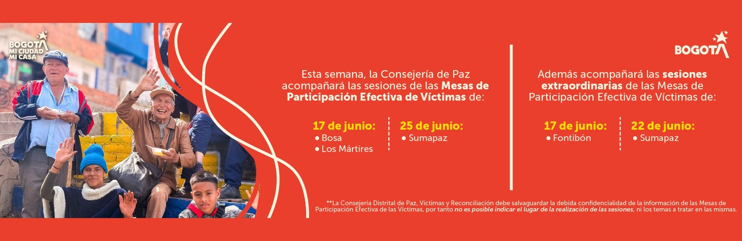 Se realizan las sesiones de las Mesas de Participación Efectiva de Víctimas, dando cumplimiento a lo establecido en el protocolo de participación efectiva de víctimas del conflicto armado en Bogotá.
