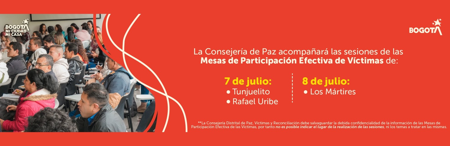Se realizan las sesiones de las Mesas de Participación Efectiva de Víctimas, dando cumplimiento a lo establecido en el protocolo de participación efectiva de víctimas del conflicto armado en Bogotá.