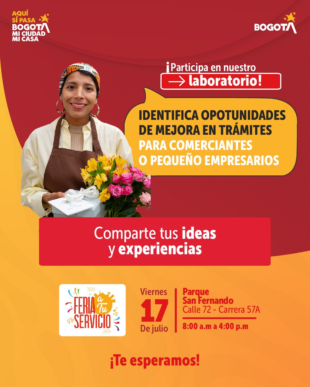 laboratorio de mejora de tramites parque San Fernando calle72 - carrera 57a de 8 a 4 pm