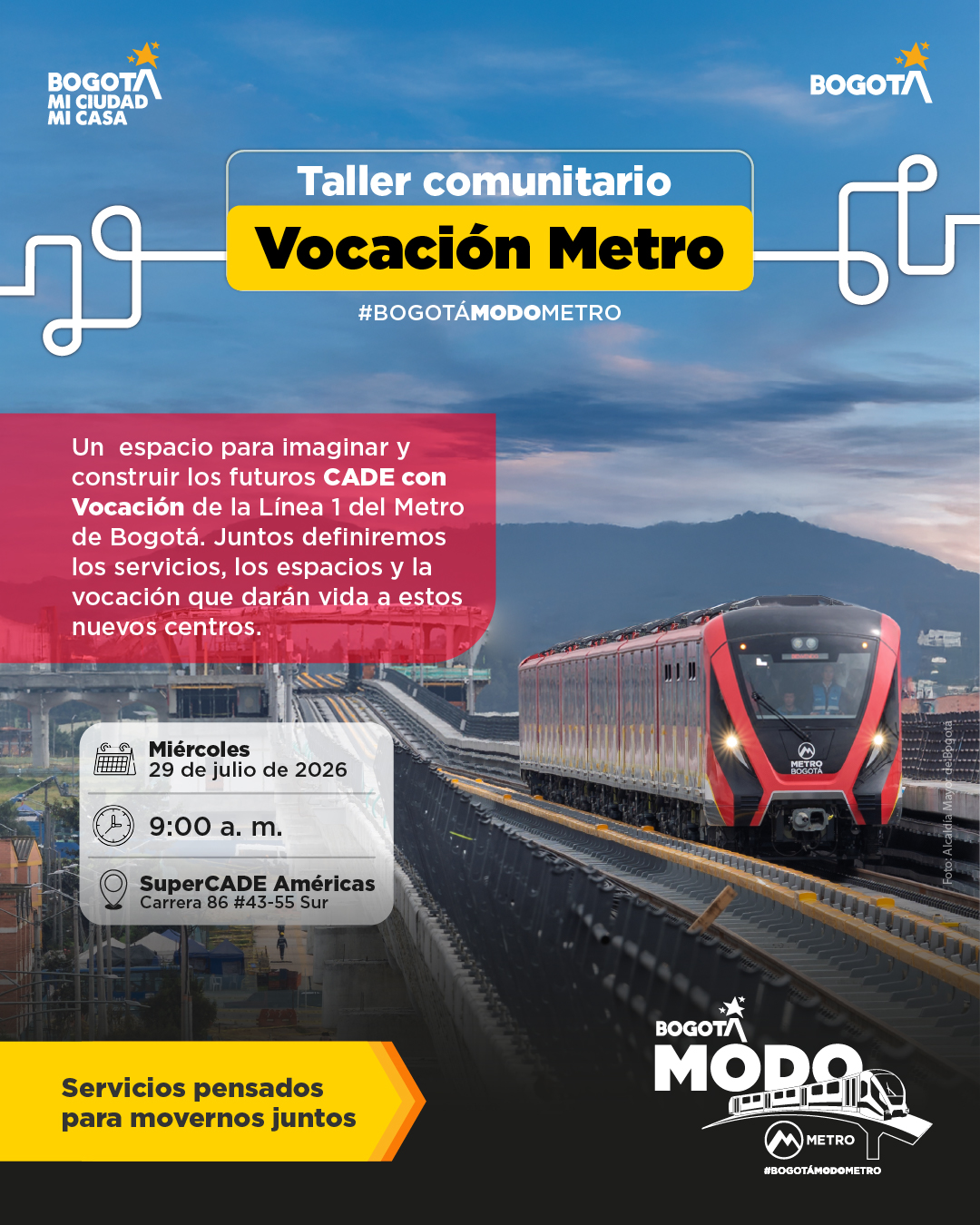invitación taller comunitario Vocación Metro miércoles 29 de julio del 2026 en el superCADE  Américas 9 am
