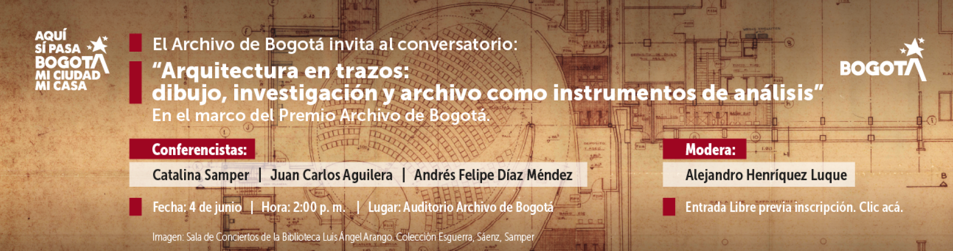 Invitación al conversatorio "Arquitectura en trazos"