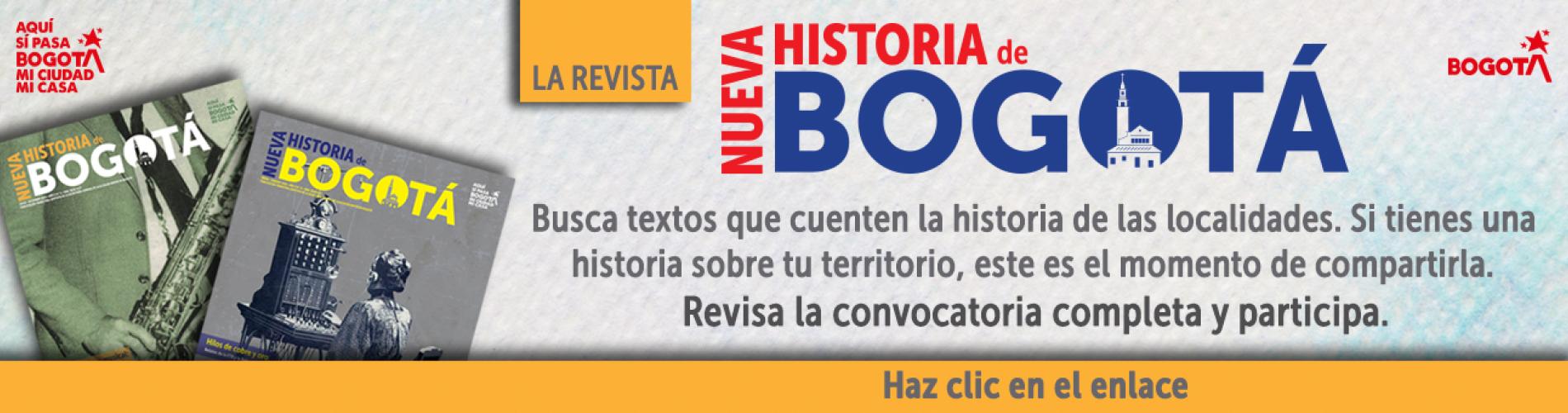 Pieza gráfica de divulgación de lineamientos editoriales de revista Nueva Historia de Bogotá