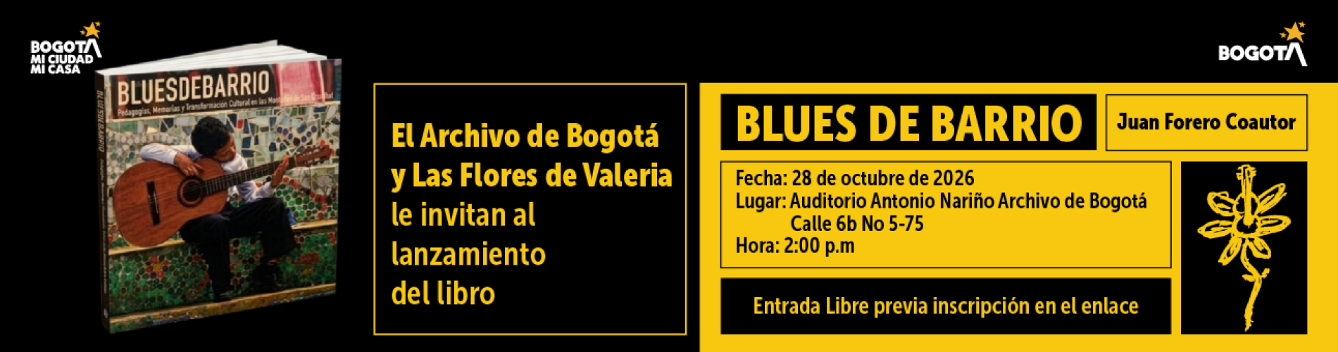 Pieza gráfica de divulgación del evento con portada del libro