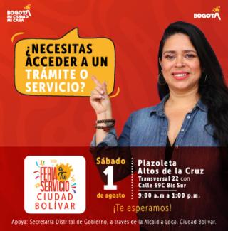 Feria a tu Servicio Ciudad Bolívar en la plazoleta altos de la cruz este 1 de agosto. transversal 22 con calle 69c sur 72 