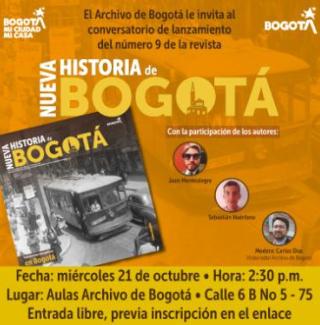 Pieza gráfica de divulgación del lanzamiento de la edición 9 de la revista Nueva Historia de Bogotá